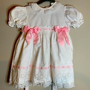 3T white and pink ruffle and lace dress